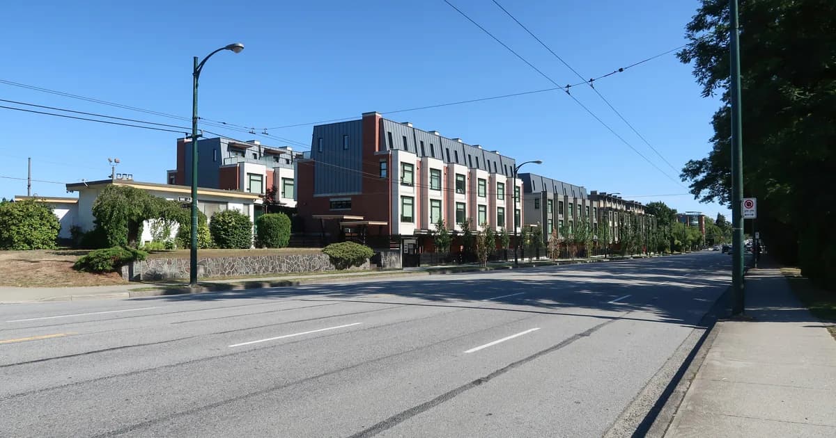 Townhomes lining Oak Street in Vancouver's Oakridge neighbourhood